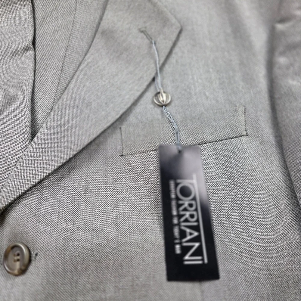 Torriani Mens Grey 100% Wool 2 Piece Suit 3 Button Jacket 42R W34 L30 10471